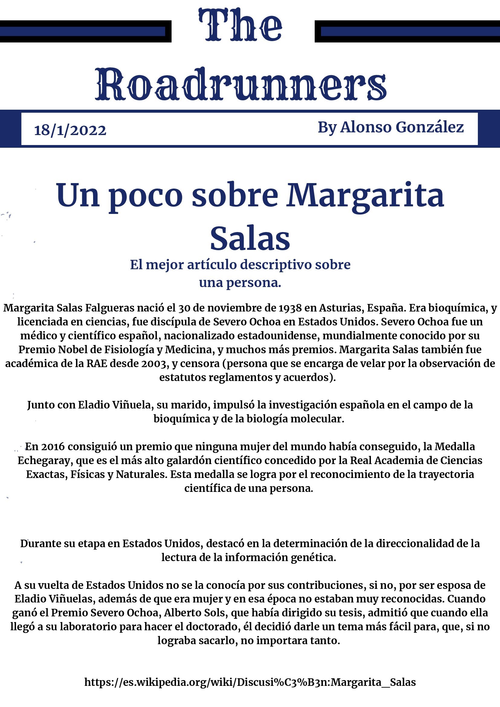 Artículo Margarita Salas - Alonso González Barrenechea